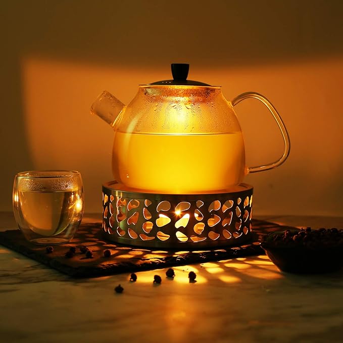 Simtive Teapot Warmer, Brushed Stainless Steel Tea Warmer with Tealight Holder, Silver
