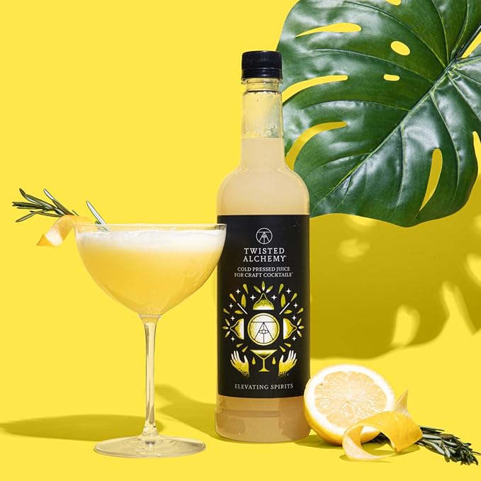 Twisted Alchemy Cold Pressed Fresh Juice For Craft Cocktails -Fresh, All Natural, Hand Squeezed Lemon Juice Cocktail Mixer - (25 Oz Bottle, Pack Of 3) - Preservative Free, Non-GMO, 100% Pure -