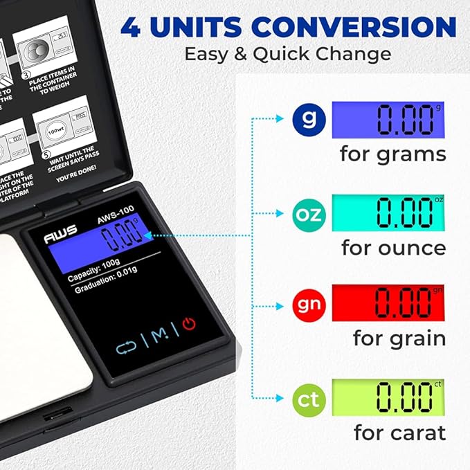 American Weigh Scales 100g x 0.01g Digital Pocket Scale | Precision Digital Scale LCD Display Grams Ounces, Jewelry Scale, Small Pocket Food, Electronic Lab Scale (Calibration Weight Included)