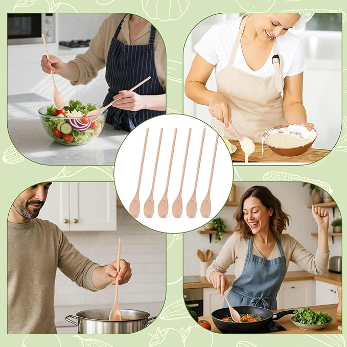 HANSGO 6PCS Wooden Spoons, 14 Inch Long Handle Cooking Spoons for Deep Pots, Wooden Utensil Set for Stirring Soups, Sauces, Stews and DIY Crafts, Sturdy & Lightweight