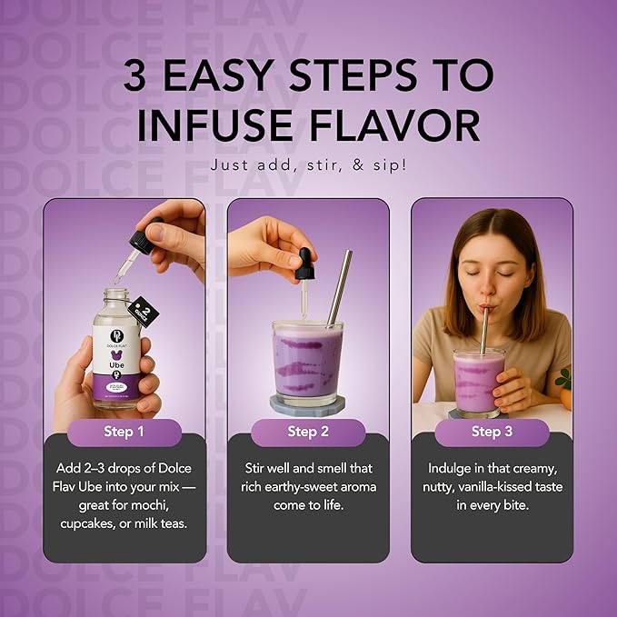 Dolce Flav Clear Ube Extract - 8 Ounce Water-Soluble Multipurpose Flavoring Ideal for Ice Cream, Cookies, Boba, Coffee & Pastries - Purple Yam Flavoring - Perfect Kitchen Gift for Holidays