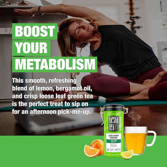 Tiesta Tea - Lean Green Machine, Loose Leaf, Light Citrus Green Tea, Premium Loose Leaf Blend, Medium Caffeinated, Brews Up to 50 Cups, 4 Ounce Refillable Tin
