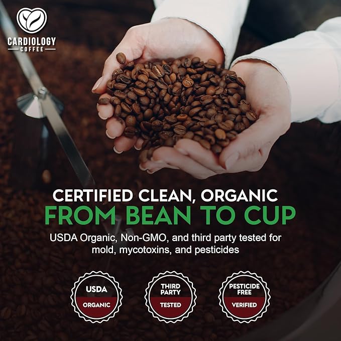 Cardiology Coffee – Organic Decaf Whole Bean Coffee, Swiss Water Process, Mold-Free, Heart-Healthy, 12oz (Medium Roast)