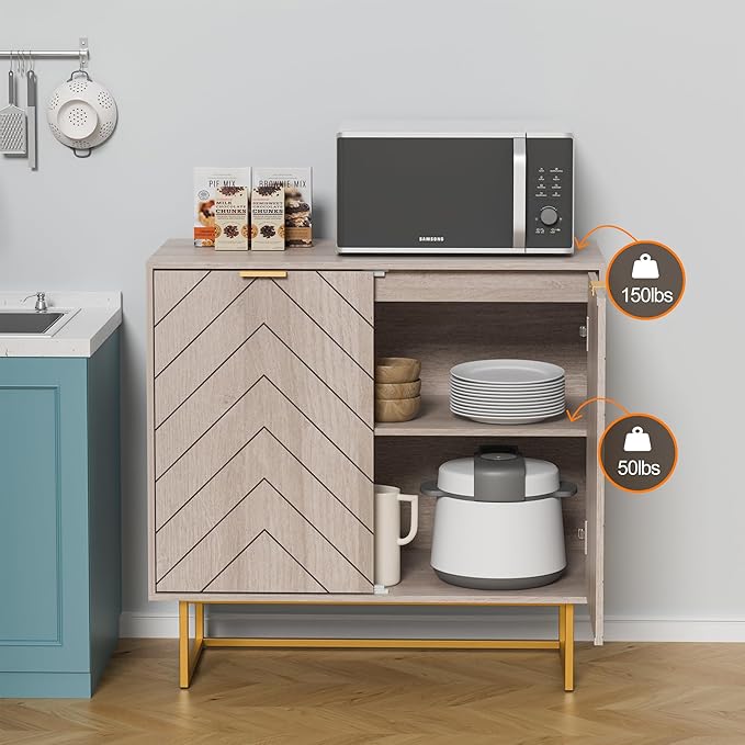 Scurrty 31.5" Natural Sideboard Buffet Cabinet, Cabinet with Doors & Adjustable Shelf for Living Room & Kitchen, Log Color