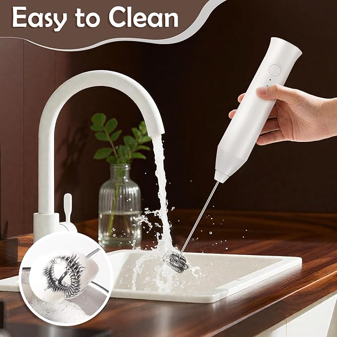 Milk Frother Handheld Rechargeable, Frother Wand Drink Mixer Electric Whisk for Coffee, Detachable With 2 Stainless Whisks, Hand Mixer for Lattes, Matcha, Egg, Gift for Christmas(White)