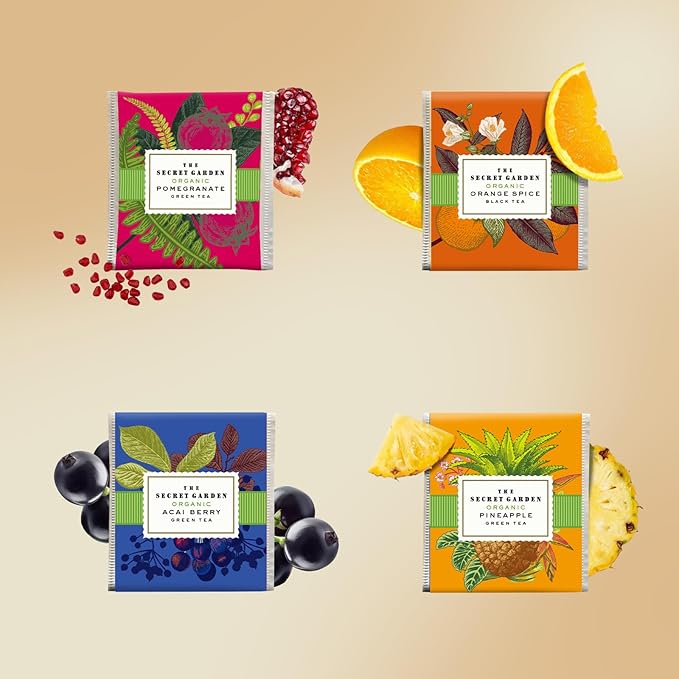 Life Plus Style Gourmet The Secret Garden Organic Tea Gift Set 80 Tea Bags 8 Flavors Green & Black Assorted Pack Sampler Tea Set Collection with Mango & Fruit Infusions Premium Birthday Gift for Women