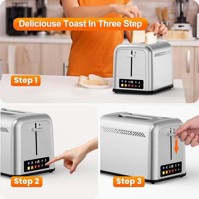 Toaster 2 Slice Retro Stainless Steel,Best Prime 2 Slice Toaster Wide Solt with 6 Shade Settings, Perfect for Waffles, Bagels and More Touch Screen Lainsten 238TC