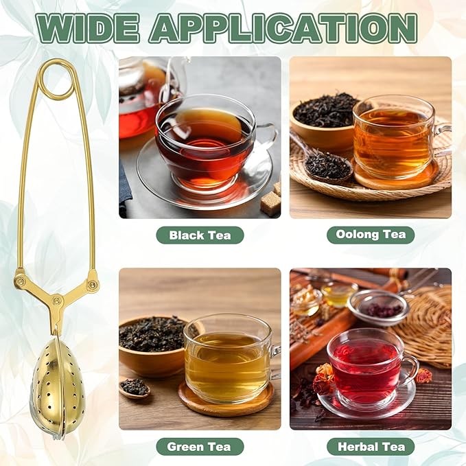 uxcell 2 Pcs Tea Infuser, Stainless Steel Loose Leaf Tea Infuser Filter for Cup and Teapot, Long Handle Tea Steeper Strainers for Tearoom Office Home, Heart shaped, Gold