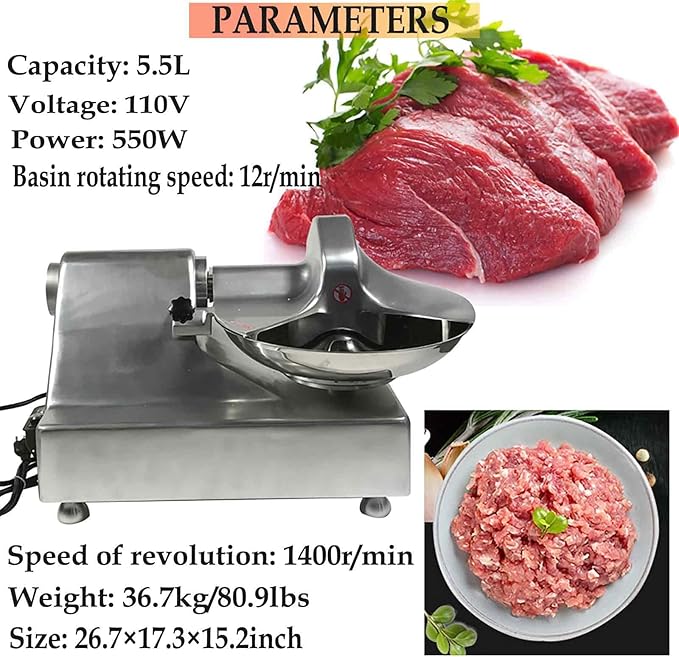 110V 5.5L Meat Vegetable Food Chopper Processor, Prep Food Processor, 550W Food Chopper with Partially Open Pot, Commercial Stainless Steel Blade Electric Shredder
