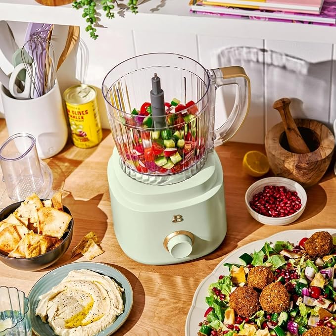 Beautiful 10‑Cup Food Processor ‑ 500 W, Variable Speed, Twist‑Lock, Dishwasher‑Safe Parts, Included Accessories (Sage Green)
