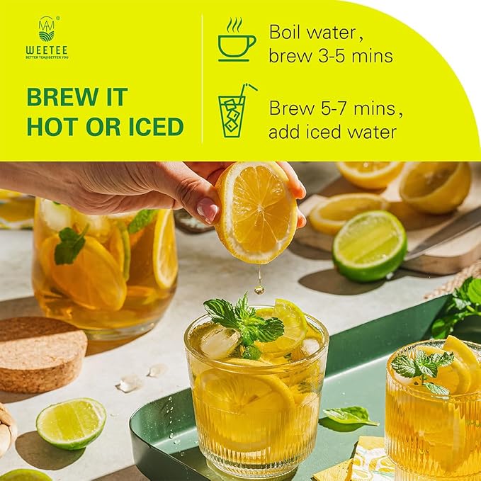 WT WEETEE Decaf Green Tea with Lemon Flavor, Decaffeinated Lemon Green Tea Bags 100 Count, Refreshing & Soothing, Super Antioxidant, Drink Whole Day