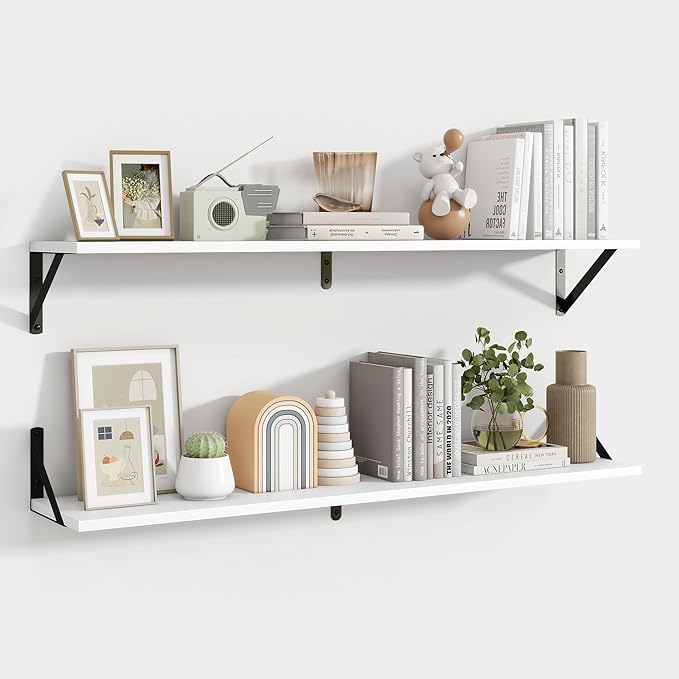Axeman White Floating Shelves for Wall 40 Inch | 39.4W x 8D Rustic Wood Floating Shelves Set of 2 | 8" Deep Long Wall Shelves for Bathroom Kitchen Living Room | Bookshelf Display Shelves - White