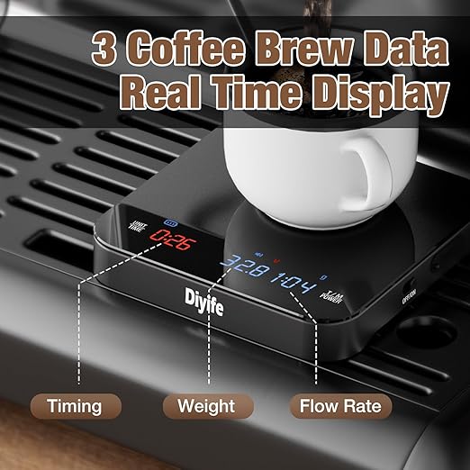 Professional Mini Coffee Scale with Timer, Diyife Rechargeable Espresso Scale, 2kg/0.1g Accurate Scale for Pour-Over Coffee, Portable Digital Kitchen Scale for Drip Coffee, French Press