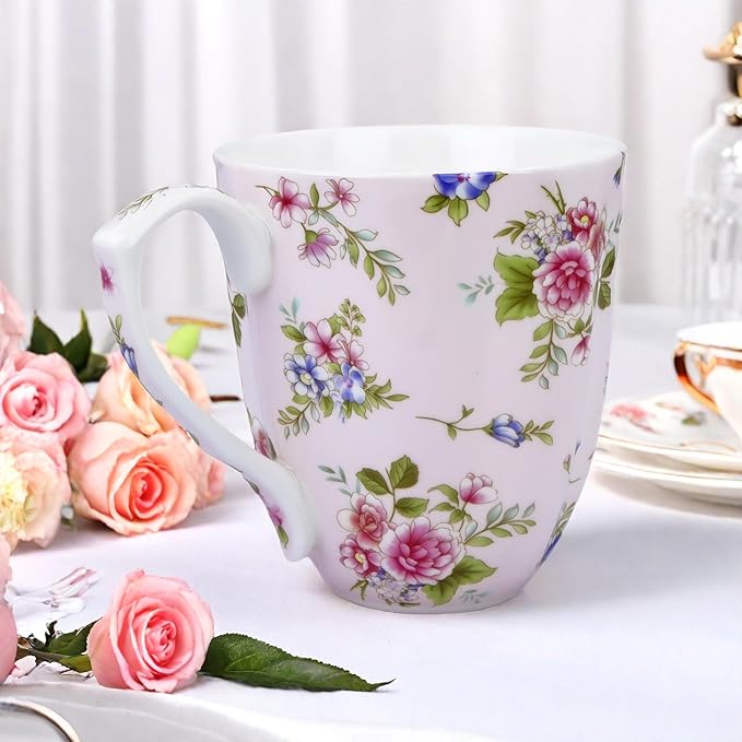 13oz Bone China Floral Mug Bone China Coffee Mugs Bone Teacup Christmas Mugs Birthday Gifts for Women Mom Friends Coworker