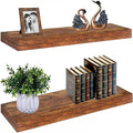 Rustic Brown Floating Shelves 25 Inch Rust Brown Shelves for Wall with 1/5" Thicker Steel Brackets | Heavy Duty Farmhouse Wall Shelves | Solid wood Core | Rustic Floating Shelves for Décor Set of 2