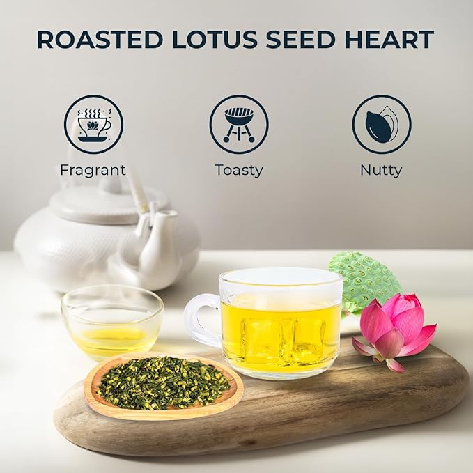 Dried Lotus Plumule, 2.82 Oz, Re-steep Herbal Tea, Refreshing & Fragrant, Mind Calm & Relax, No Additives, No Caffeine, Vietnamese Roasted Lotus Seed Core, Vacuum Sealed