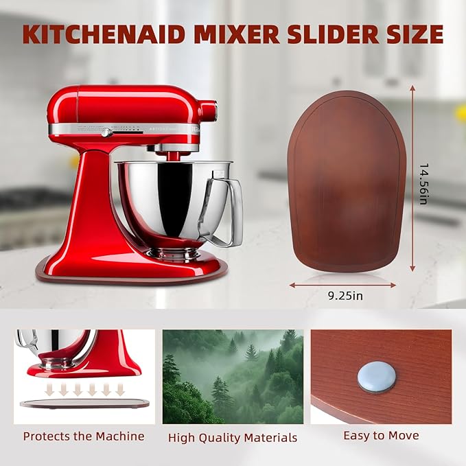 Mixer Slider Compatible with 4.5-5 QT Kitchen Aid Stand Mixers, Kitchen Countertop Storage Mover Sliding Caddy Mixer Slider Mat for Kitchen Aid Stand Mixer Accessories Attachment (Pine Wood - Brown)