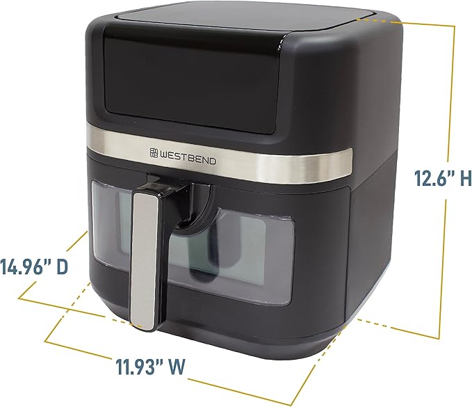 West Bend Air Fryer 7-Quart Capacity with Digital Controls View Window and 13 Cooking Presets, Nonstick Frying Basket, 1700-Watts, Black