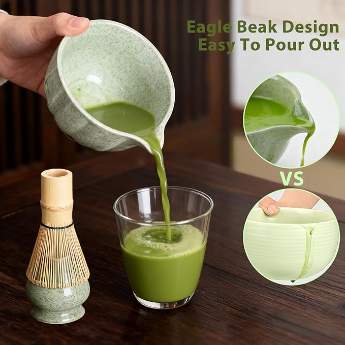 12 Pcs Matcha Whisk Set, Matcha Kit for Ceremony, Matcha Bowl with Spout, Perfect Matcha Making Kit for Matcha Lover, Gift for Friend/Family (12 Pack,Green)