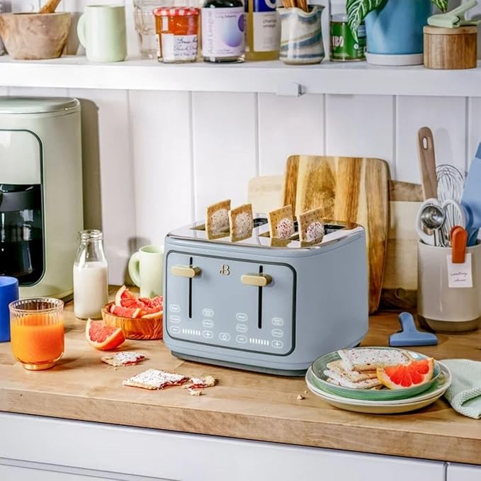 Beautiful 4 Slices Toaster - 7 Shade Settings, Touch Display, Extra-Wide Slots for Bagels, Gluten-Free & Frozen Presets, LED Countdown, Removable Crumb Tray, 1800-watt toasting (Cornflower Blue)