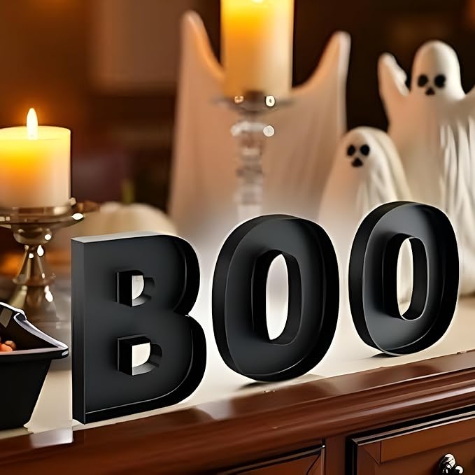 Hard Plastic Reusable Fillable Letters Numbers Serving Trays for Party Decoration (Boo, Black)