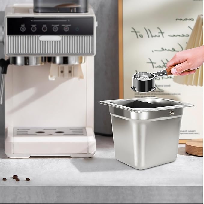 Stainless Steel Coffee Knock Box, Square Espresso Knock Box, Large Capacity Coffee Accessories, Easy to Clean Espresso Accessories for Home, Kitchen, Cafe, and More