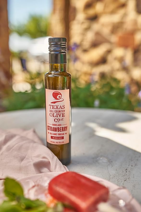 Strawberry Balsamic Vinegar - Gourmet Barrel Aged Infused Balsamic Vinegar - Great for Dressing Dipping Glazing - No Artificial Flavors or Added Sugar - Made in Texas (8.5 oz, 2 Pack)