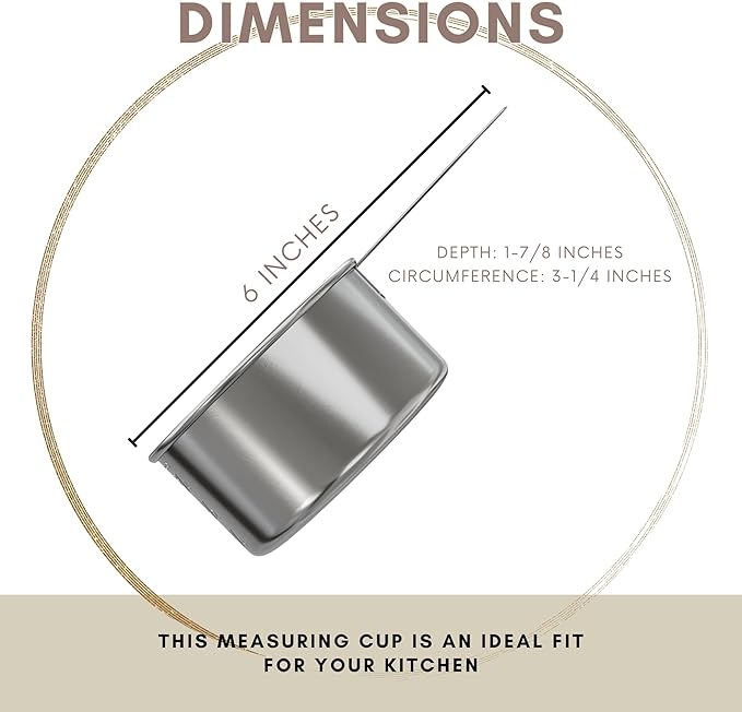 1 Cup Stainless Steel Measuring Cup | Sturdy Metal 250 ml | 240 cc | 8 oz | Single Cup for Wet and Dry Ingredients | Great for use as 1 Cup Dog Food Scoop - 12 PK