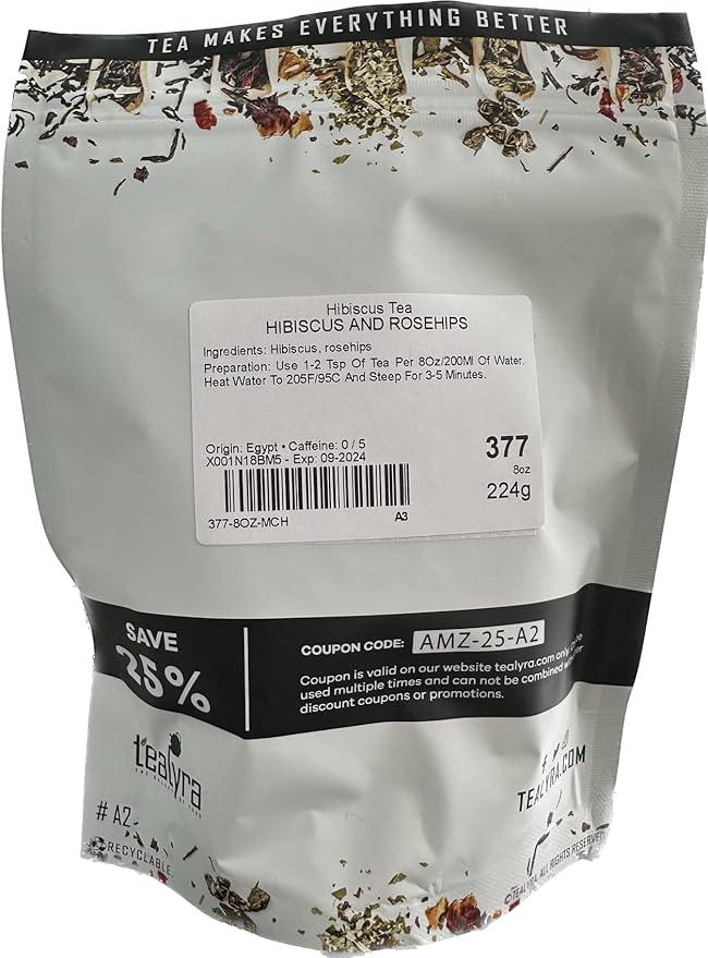 Tealyra - Hibiscus and Rosehips - Herbla Loose Leaf Tea - Health Tonic - Supports Healthy Blood Pressure - Caffeine-Free - Vitamins Rich - All Natural - 224g (8-ounce)