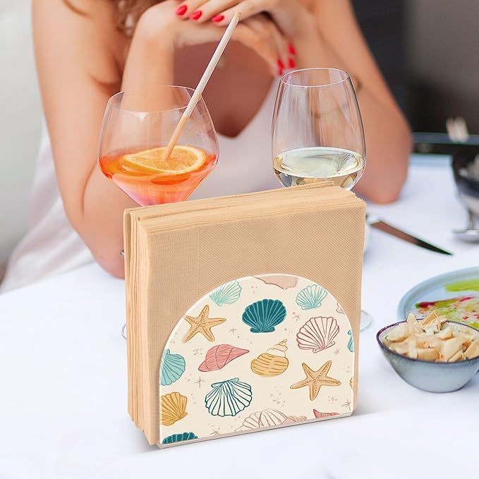 Shells and Starfish Napkin Holder for Table Paper Cocktail Napkin Holders for Kitchen Dinning Acrylic Dinner Napkin Dispenser for Dinner Home Decor Bar 2 Pack