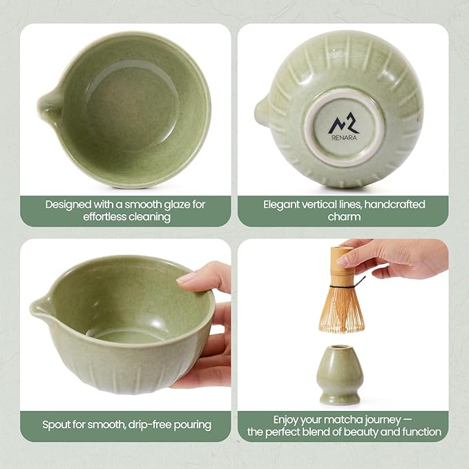 Matcha Whisk Set 9 Pcs | 19oz Ceramic Matcha Bowl with Bamboo Whisk & Holder, Sifter, Chashaku Scoop, Wooden Spoon, Scoop Rest, Tea Towel & Gift Box | Complete Matcha Kit for Matcha Lovers