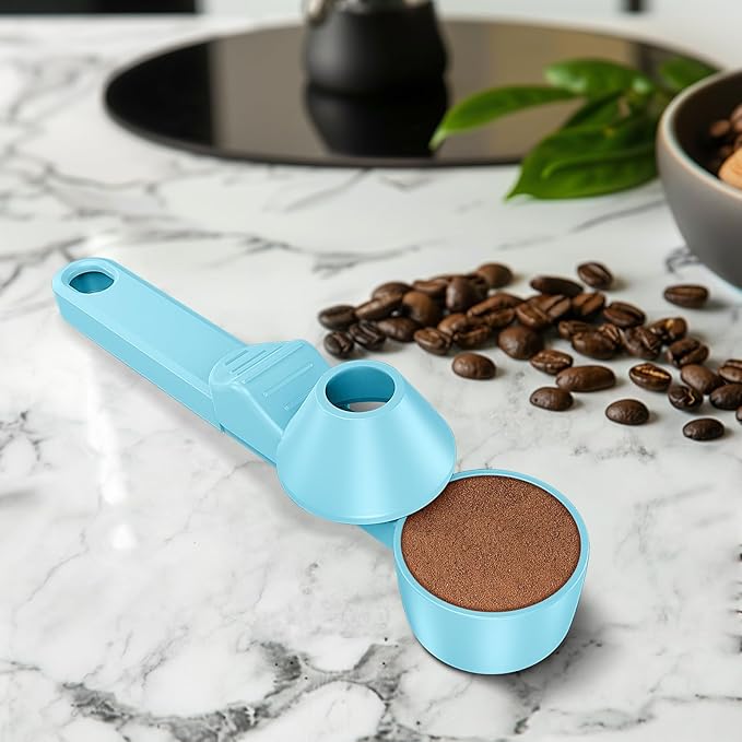 Coffee Scoop & Funnel for Reusable K Cup Refillable Coffee Pods, Coffee Measuring Spoon 2 Tablespoon Capacity, Scoop with Funnel for Ground Coffee, Protein Powder, Tea (Blue, 1 Pack)