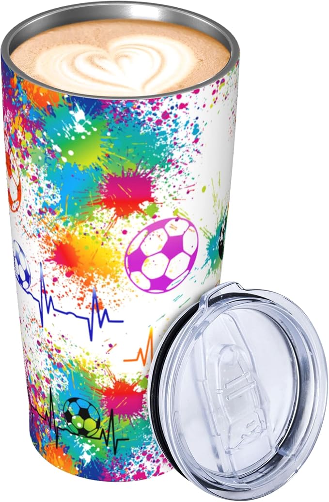 20OZ Soccer Tumbler Cup With Lid Travel Stainless Steel Insulated Coffee Mug Gfits For Sports Lover Fans