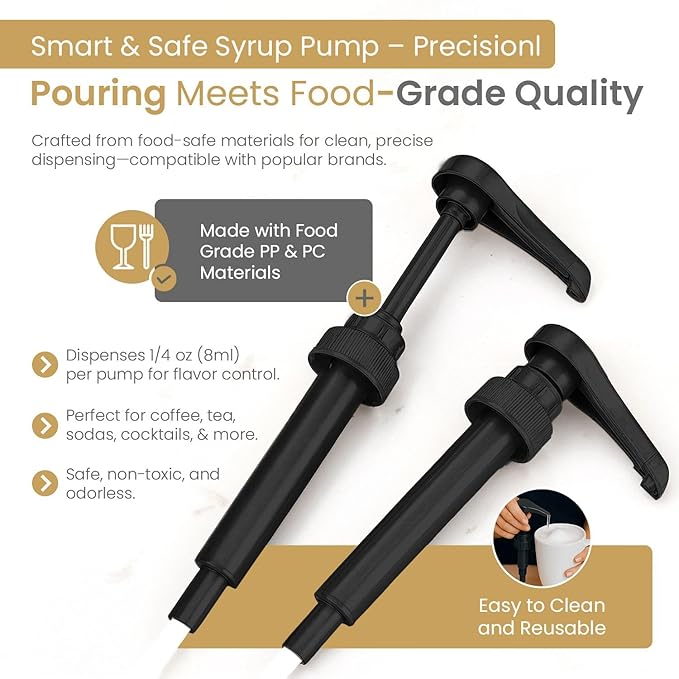 Syrup Pump for Coffee Syrup Bottles – 12-Pack Dispenser Pumps Fits 750ml / 25.4 oz Flavoring Syrup Bottles – Compatible with Torani & More – Black Coffee Syrup Dispenser Pump for Home & Cafe Use.