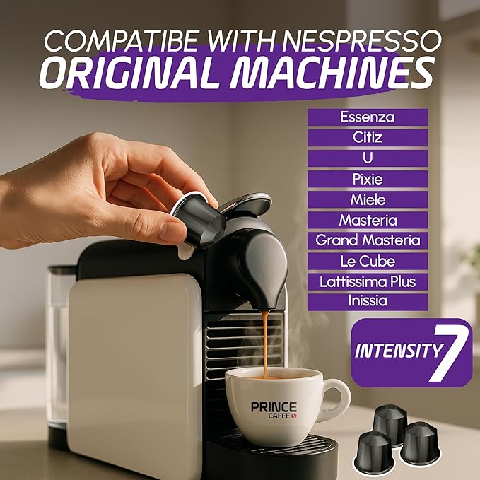 Prince Caffe Espresso Pods – Intensity 7, Medium-Dark Roast, The Espresso Coffee Pods Are Compatible with Nespresso Original Line Machines, 30 Count (3 x 10 Capsules) Premium Quality Coffee Capsules.