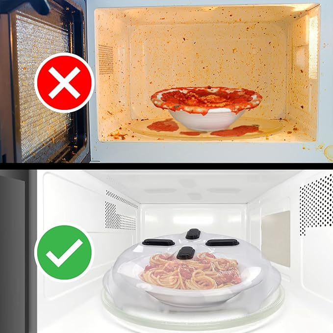 HOVER COVER Magnetic Splatter Cover, 12-Inch Clear BPA-Free Food Lid, Vented Plate Guard with Steam Vents, Anti-Splash Microwave Lid, Dishwasher Safe, Space-Saving Magnetic Storage - Onyx, 2 Pack