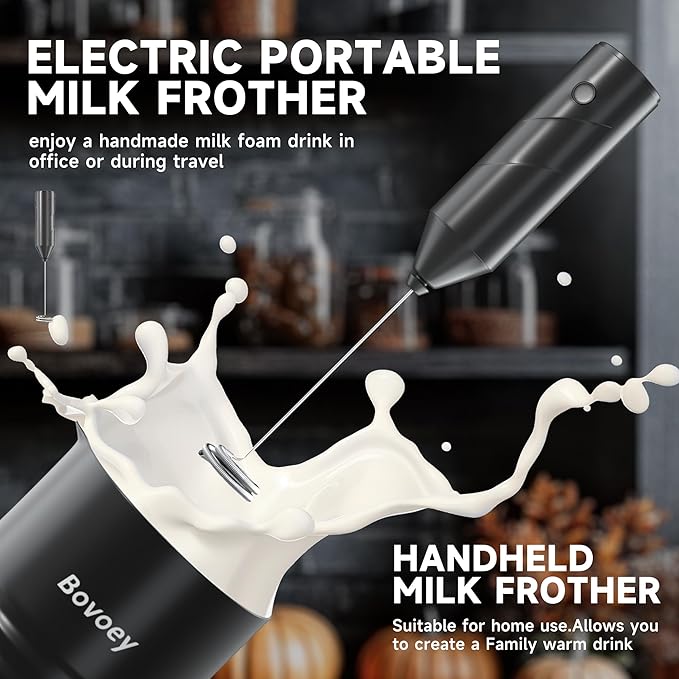 Electric Milk Frother Handheld Bundle,4 in 1 Automatic Milk Frother and Steamer Set,Cold Foam Maker Set for Hot Chocolate,Latte,Cappuccino and Macchiato (Black01)