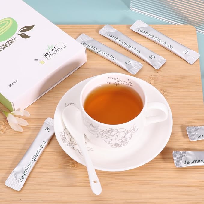 Taiping HK Jasmine Instant Green Tea Classic-100% Tea Leaves 30 Single Serve Stick Packs Unsweetened No Additives On-the-Go for Travel, Work, Outdoors , Helps Support Digestive Health Hot or Iced Teas (30Count)