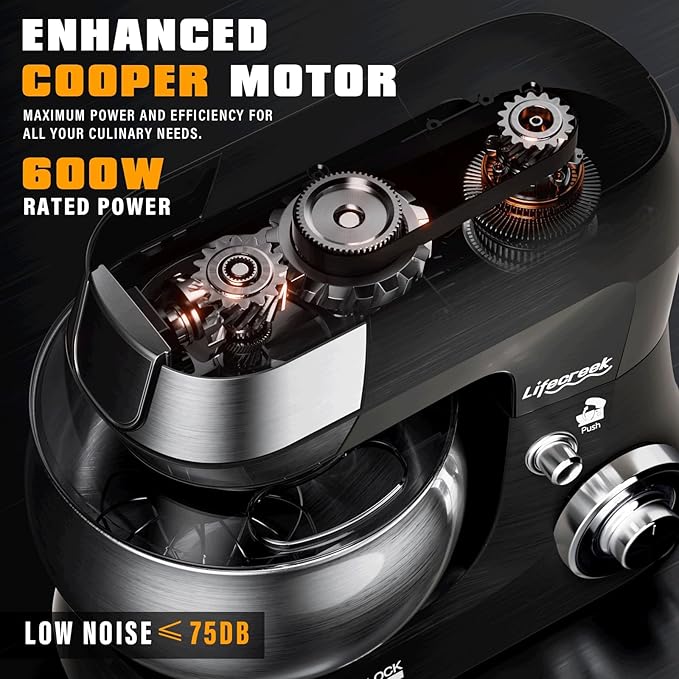 6-in-1 Multifunctional Stand Mixer, 5.3Qt 660W, 6-Speed Tilt-head, Electric Kitchen Mixer with Stainless Steel Bowl,Meat Grinder, Juice Blender (Black)