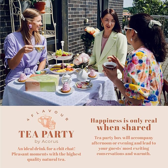ACORUS Tea Party with 4 Different Flavors | Tea Set | 40 Count Natural Rooibos, Black Tea, Green Tea Packs with Beautiful Gift Box | Tea Bags Variety Pack