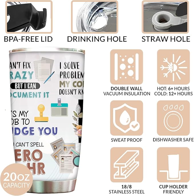Hurman Resources Tumbler - Stainless Steel 20oz Straw Lid, HR Gifts For Women Men, Human Resources Professional Day Gifts For Coworkers Funny, HR Coffee Cups For Employees Staffs (HR05)
