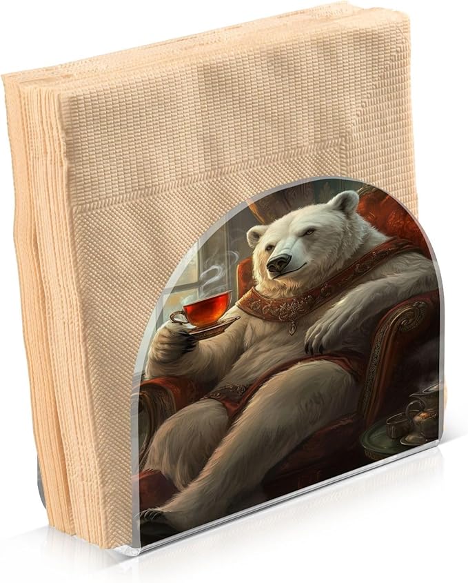 Polar Bear Coffee Napkin Holder Table Kitchen Napkin Dispenser for Restaurant Home Decor Bar 4.1x4.9x1.97 in