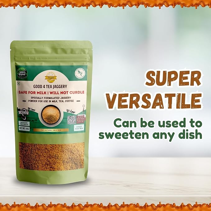 Danodia Foods Organic Jaggery Powder 2 lbs, Natural Sweetener for Tea & Coffee, Non-GMO & Vegan, Nutrient-Rich, Resealable Pouch, Indian Origin