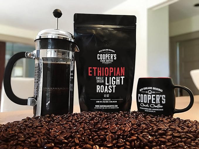Ethiopian Bold Light Roast Grade 1, Ground Coffee, Natural Dry Processed Single Origin, Intense Bright Bold & Aromatic Coffee, Gourmet Coffee - 12 oz Bag