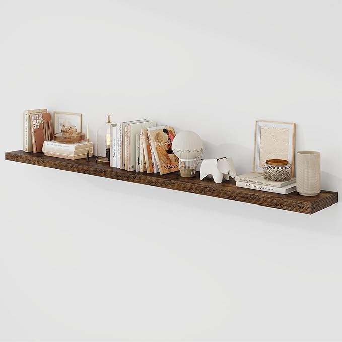 72 Inch Floating Shelves, 9.3" Deep Floating Shelf Wall Mounted, 72" Wall Shelves, Rustic Deep Bookshelf, Large Display Shelves & Storage Shelves for Bedroom, Living Room, Brown, Set of 1