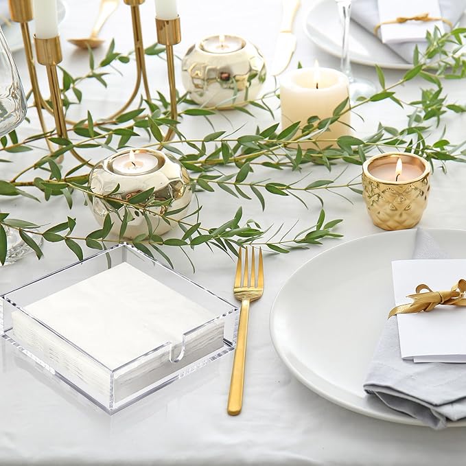 Acrylic Cocktail Napkin Holder for Table, Clear Beverage Napkin Holder Square Rectangle for Dinner, Kitchen, Bathroom, Restaurant, Bar (2 Pieces, 7 x 7 Inch)