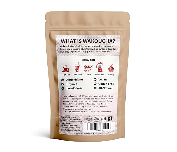 Matcha Moon Organic Matcha Style Wakoucha Black Tea Powder - Kagoshima Japan - 100g Resealable Bag