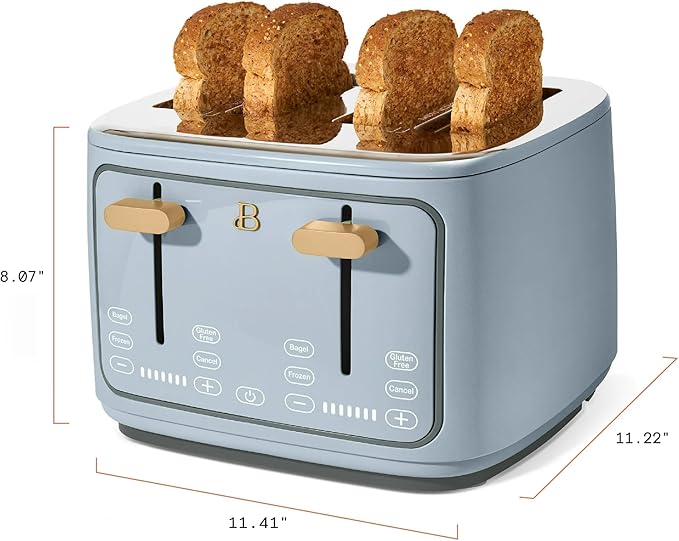 Beautiful 4 Slices Toaster with Touch-Activated Digital Display, Extra Wide Self-Adjusting Slots, Adjustable Shade Control, by Drew Barrymore (Blue)