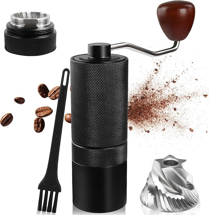 Detachable Manual Coffee Grinder with 25 Level Stainless Steel Conical Burr Portable Aluminum Coffee Bean Grinder Suitable for Moka Pot Espresso French Press Pour Over Maker Easy Cleaning with Brush