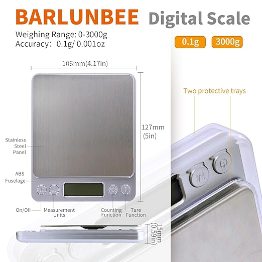 Gram Scale,Capacity 3000g Accuracy 0.1g Mini Food Scales Digital Weight Grams and Oz,Small Kitchen High Precision for Espresso,Baking,Jewelry,Soap Making,Silver